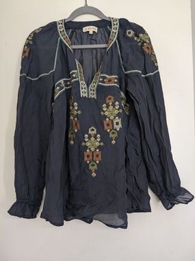 All About Her Navy Embroidered Sheer Boho Tunic